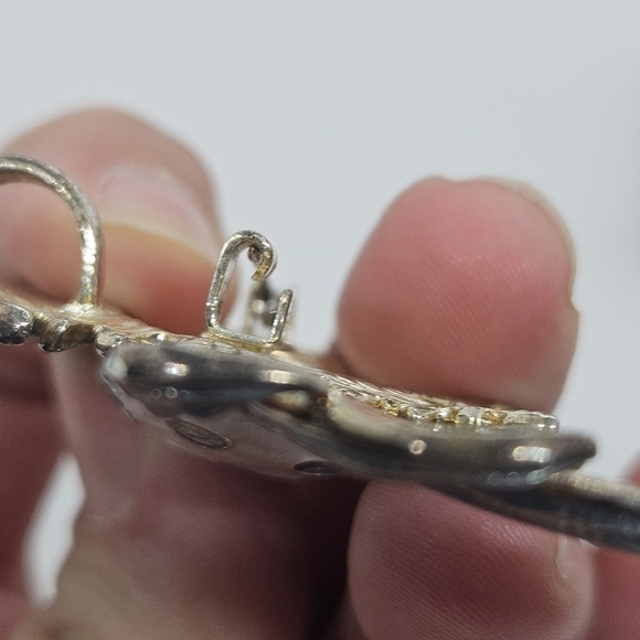 silver tone white fish pendant pin brooch signed MJ - Picture 4 of 5